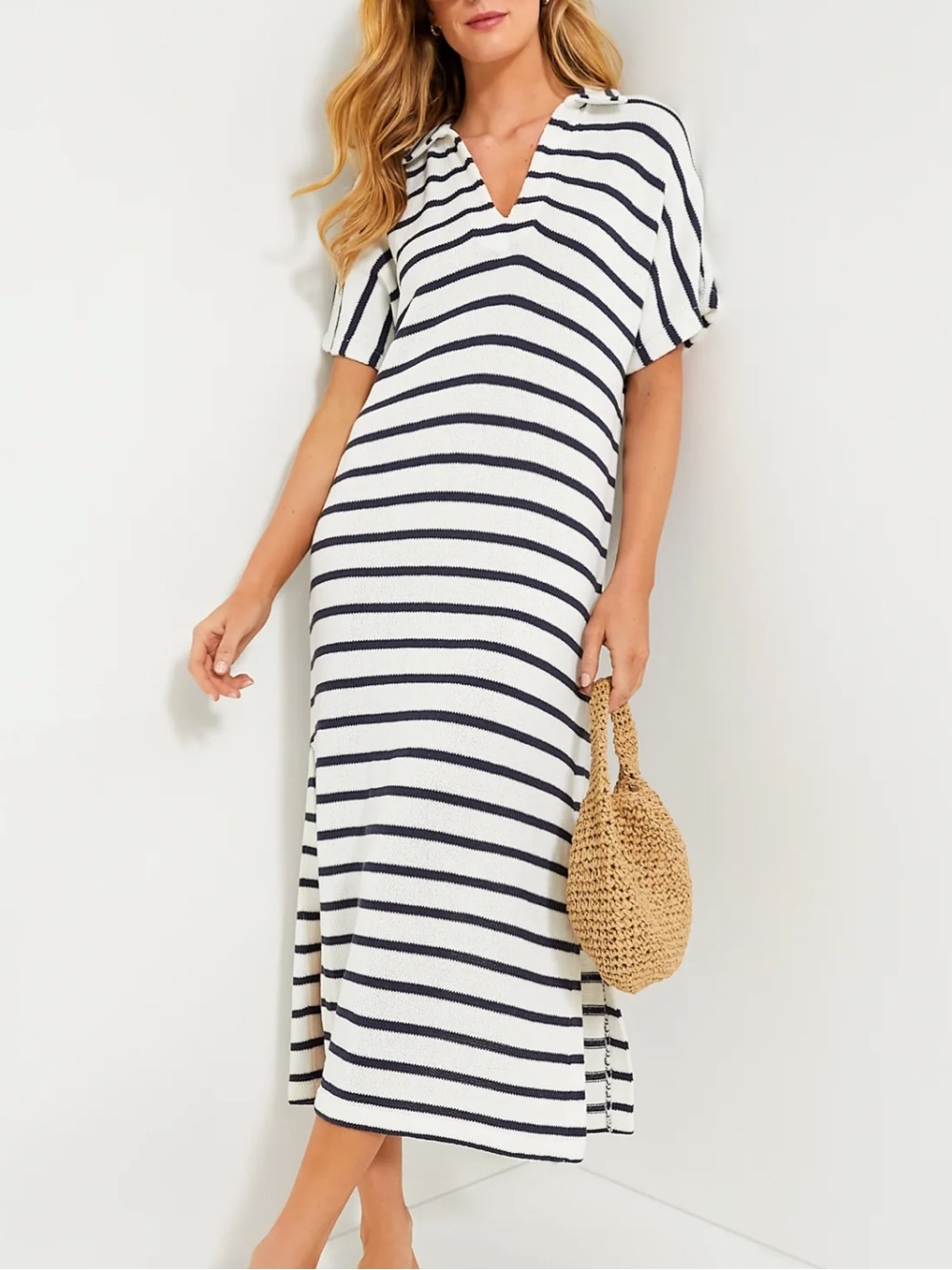 Tuckernuck Pomander Place Women’s Maren French Stripe Knit Polo Midi Dress Sz S